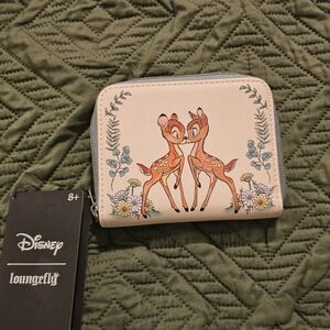 Loungefly Cream Floral Bambi Zip Wallet with Green Logo Patch